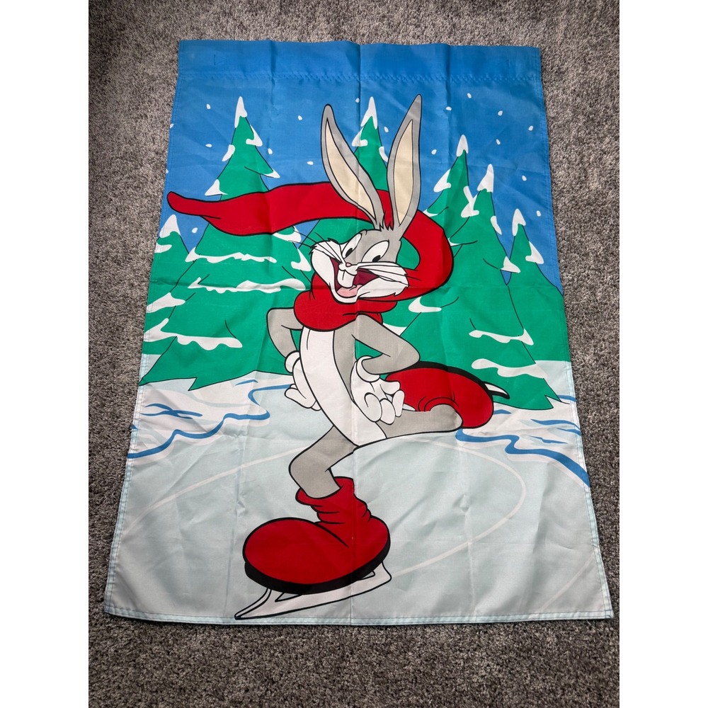 Looney Tunes Bugs Bunny Ice Skating Winter Garden Flag 28x41 Christmas Decor